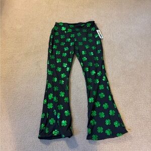 Tipsy Elves Black and Green Shamrock Flare Pants